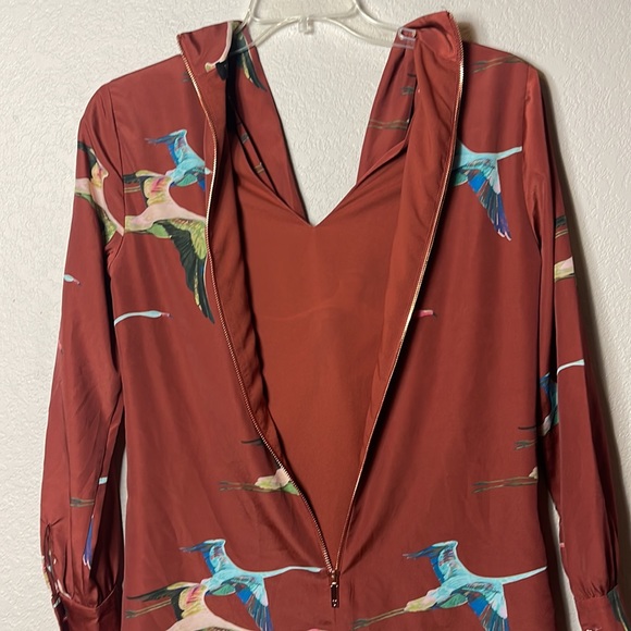Ted Baker London Bow Necktie Tunic Dress Size 1 Rust Brown Flying Geese Pattern - Picture 10 of 13